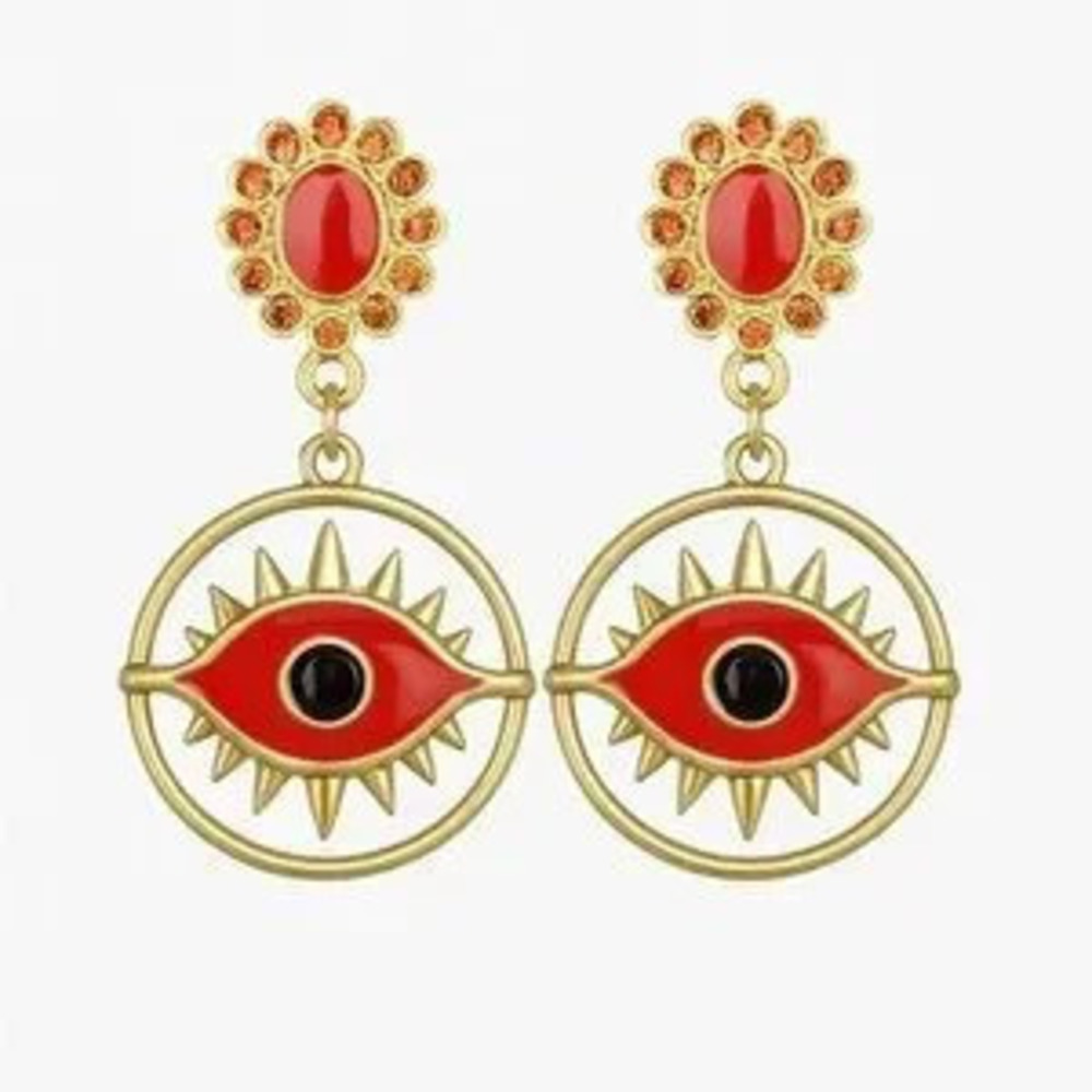 Gold Earrings With Coral Eye